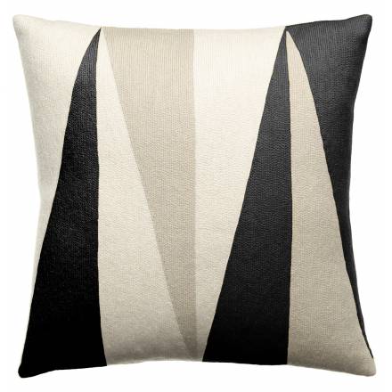 Judy Ross Textiles Hand-Embroidered Chain Stitch Blade Throw Pillow cream/black/oyster